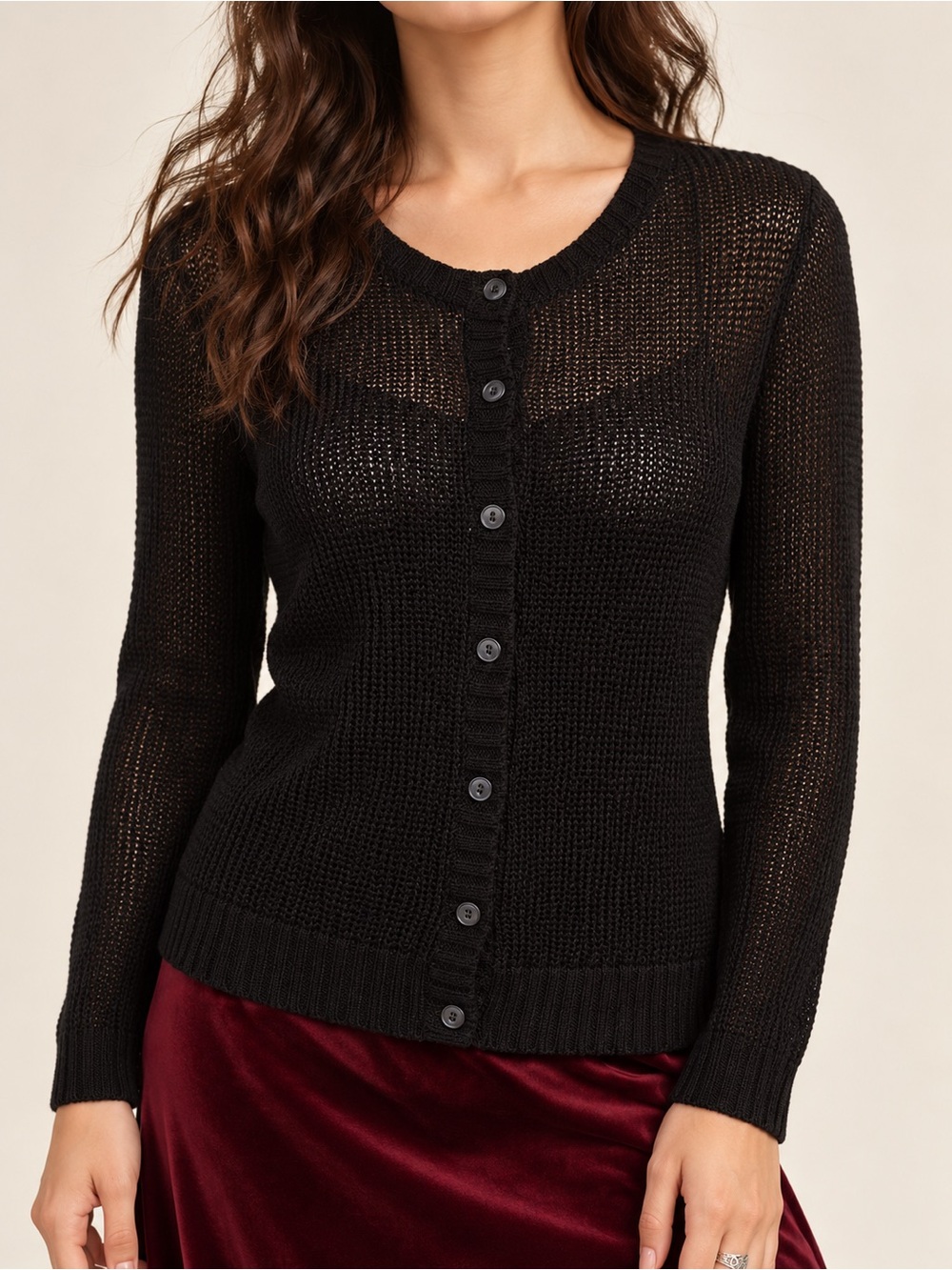 Lauren Ralph Lauren Black Open Knit Fairy Grunge Cardigan Large